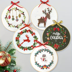 Christmas Cross Stitch Kit Set With Embroidery Hoop Needlepoint