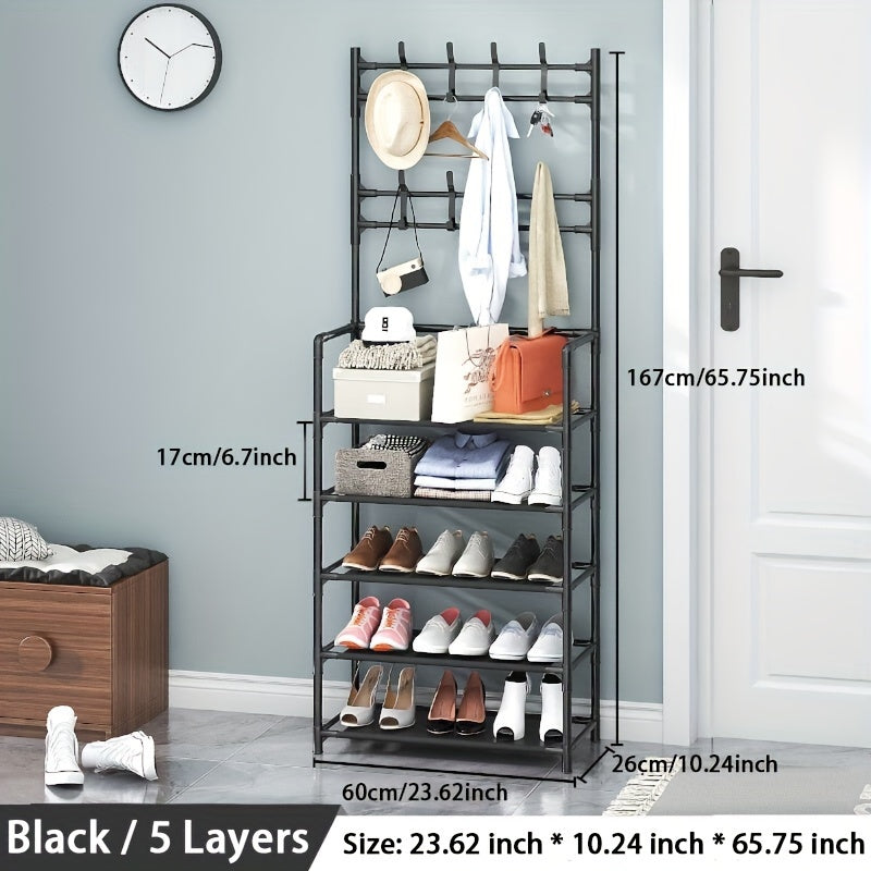 1pc Shoe Storage Rack With Clothes Shelf Stand Vertical Hanging Clothes Stand