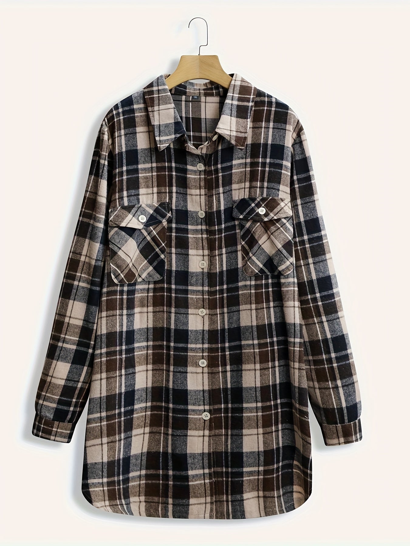 Plaid Print Button Up Long Sleeve Blouse Plus Size