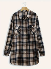 Plaid Print Button Up Long Sleeve Blouse Plus Size