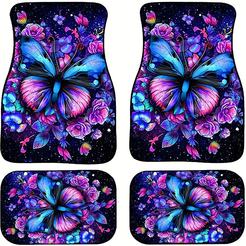 4pcs Abstract Butterfly Car Floor Mat Water absorbent Non slip Stain resistant