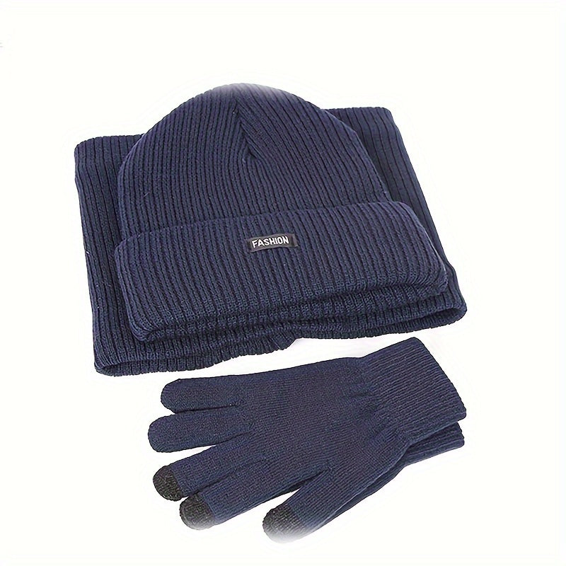 Winter Warm Hat Scarf Gloves Set Windproof Knitted Beanie for Men Women