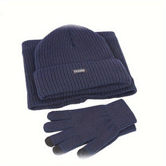 Winter Warm Hat Scarf Gloves Set Windproof Knitted Beanie for Men Women