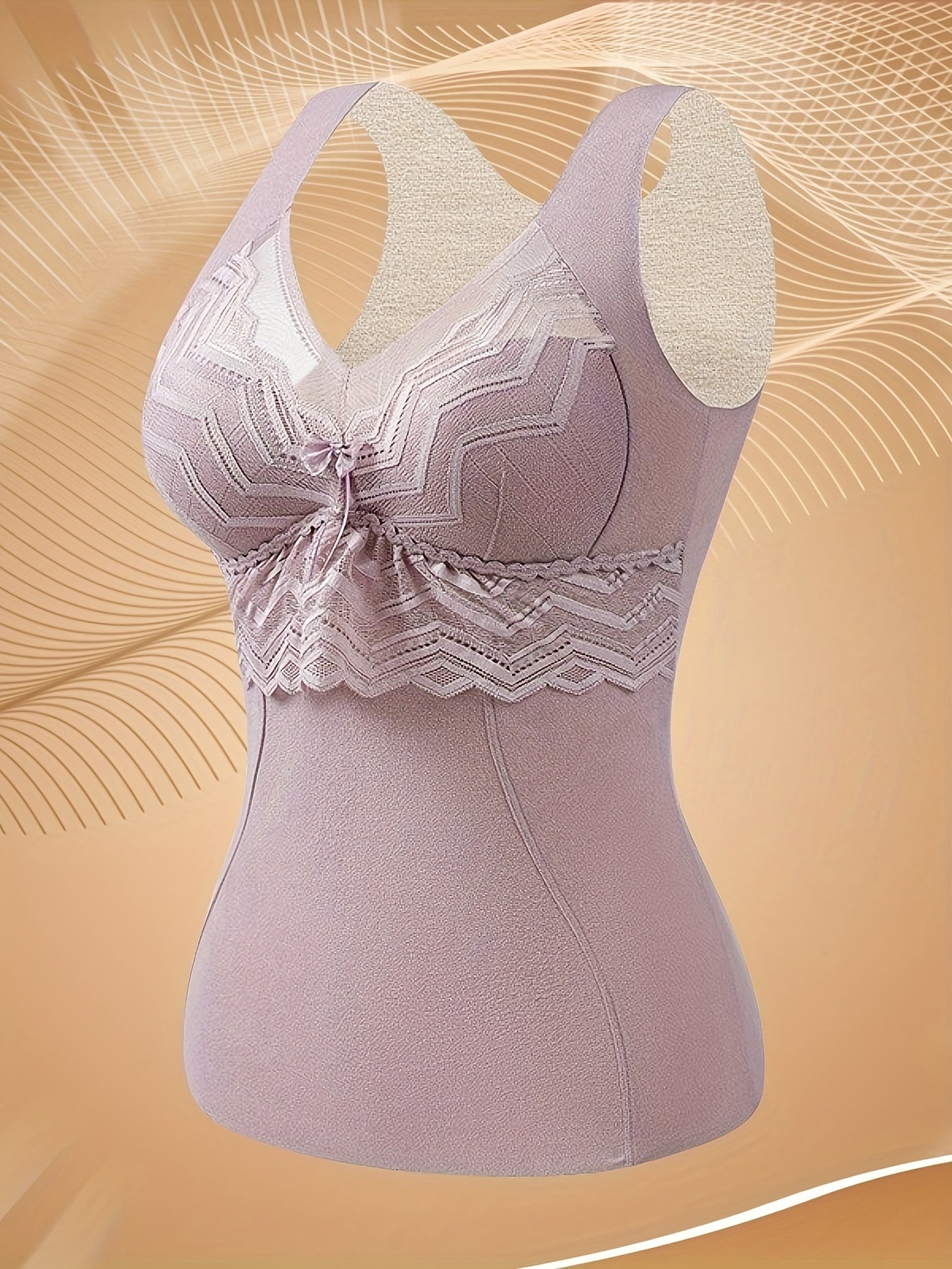 Lace Stitching Thermal Underwear Soft V Neck Sleeveless Top Women's Lingerie