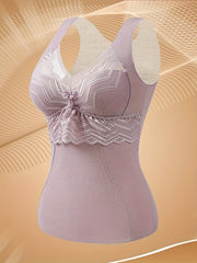 Lace Stitching Thermal Underwear Soft V Neck Sleeveless Top Women's Lingerie