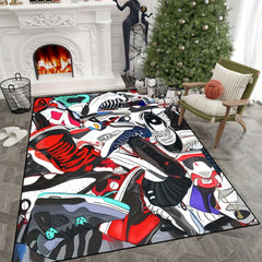 Sports Shoe Doodle Pattern Area Rug Non Slip Indoor Carpet