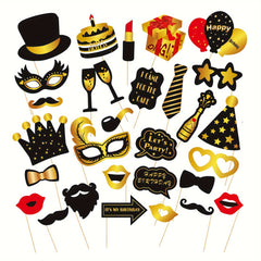 30pcs Golden Birthday Photo Props Party Decoration Shooting Supplies