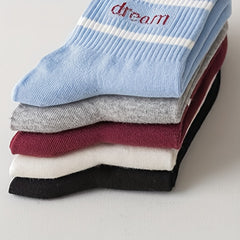 5 Pairs Letter Print Striped Socks Women's Stockings