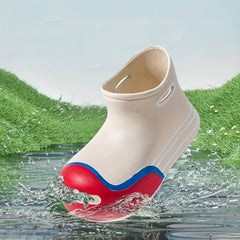 Colorblock Waterproof Ankle Rain Boots Slip On Rubber Water Shoes