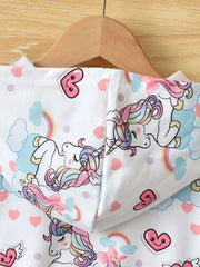 Girl's Unicorn Print Hoodie & Sweatpants Set for Spring Fall