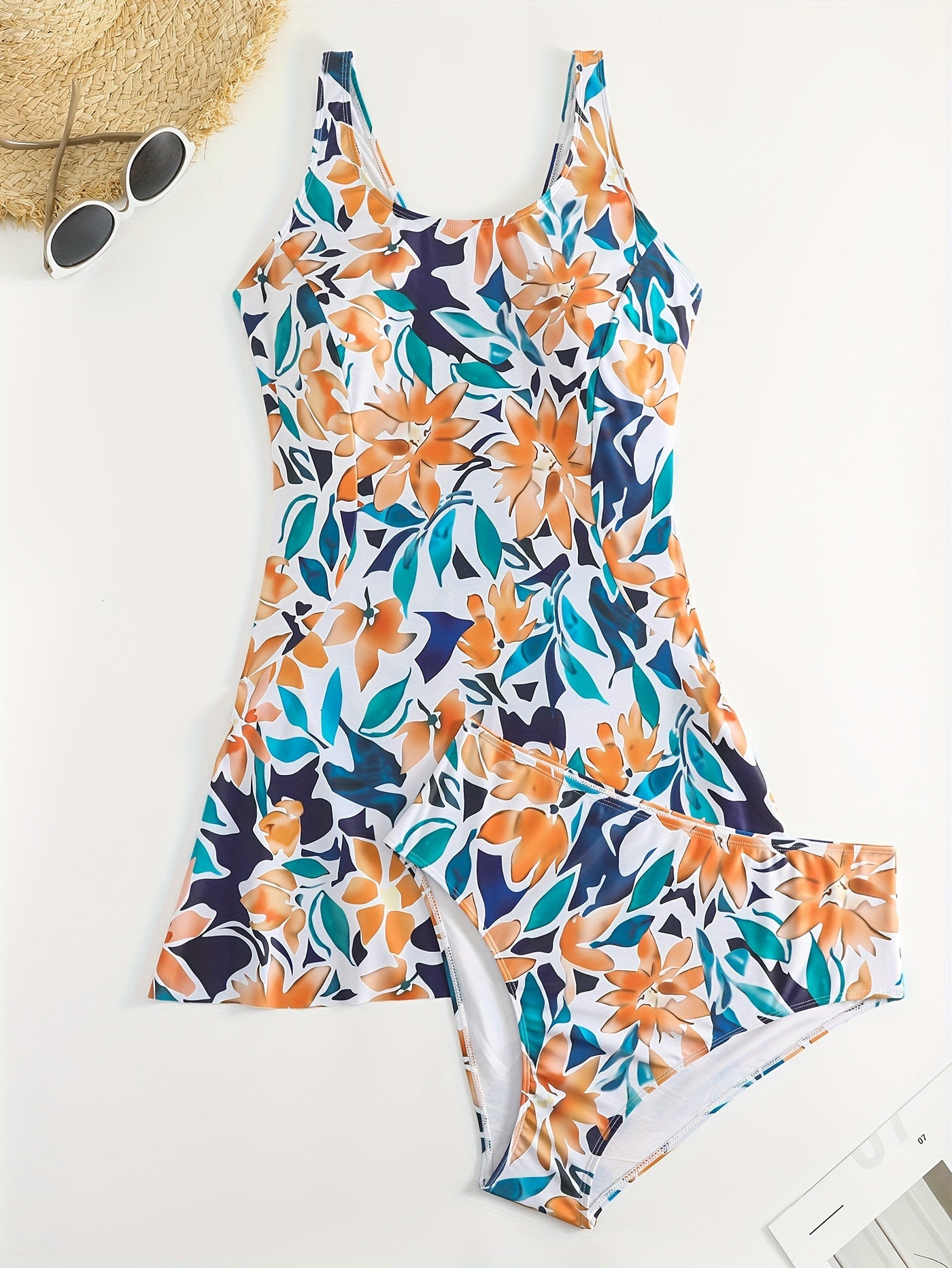 Floral Tankini Set Round Neck Swimsuit 2 Piece