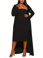 Sexy Outfits Set Solid Bodycon Tube Dress & Long Sleeve Cardigan Set