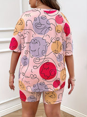 Women's Plus Graphic Print Top & Shorts Set