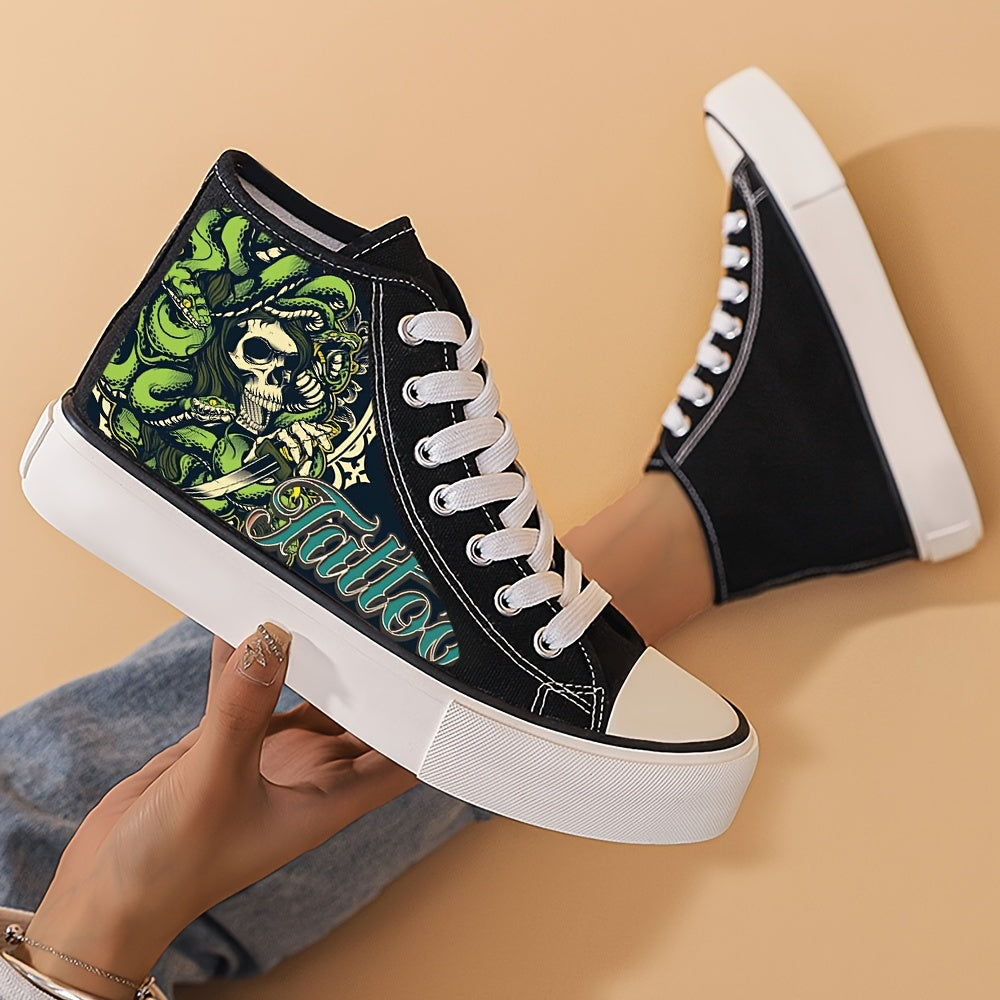 Horror Skull Pattern High Top Canvas Sneakers