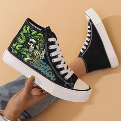 Horror Skull Pattern High Top Canvas Sneakers