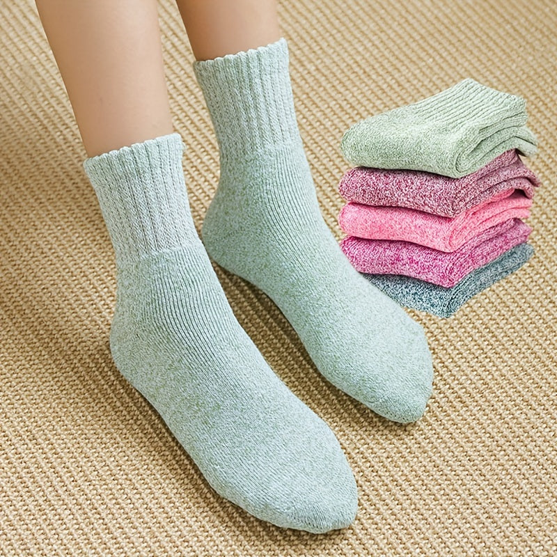 5 Pairs Solid Mid Tube Socks Women's Stockings