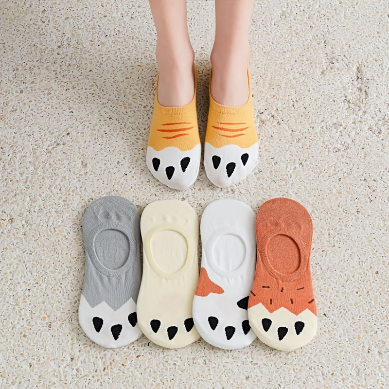 5 Pairs Cat Claw Invisible Socks Cartoon Non drop Women's Stocking
