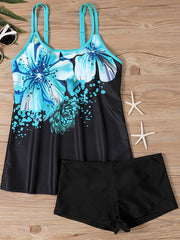 Vacay Tankini Set Women's Plus Stripe Print Round Neck Cami Top & Shor