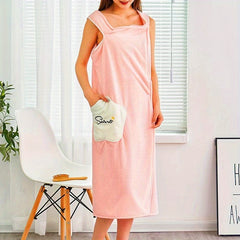 Coral Velvet Bath Skirt for Adults Quick Drying Bathrobe with Pocket