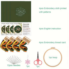 4pcs DIY Flowers And Plants Embroidery Kit with Embroidery Hoop 20.07 cm