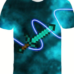 Boy's 3D Sword Graphic T shirt Slim Fit Tee For Summer