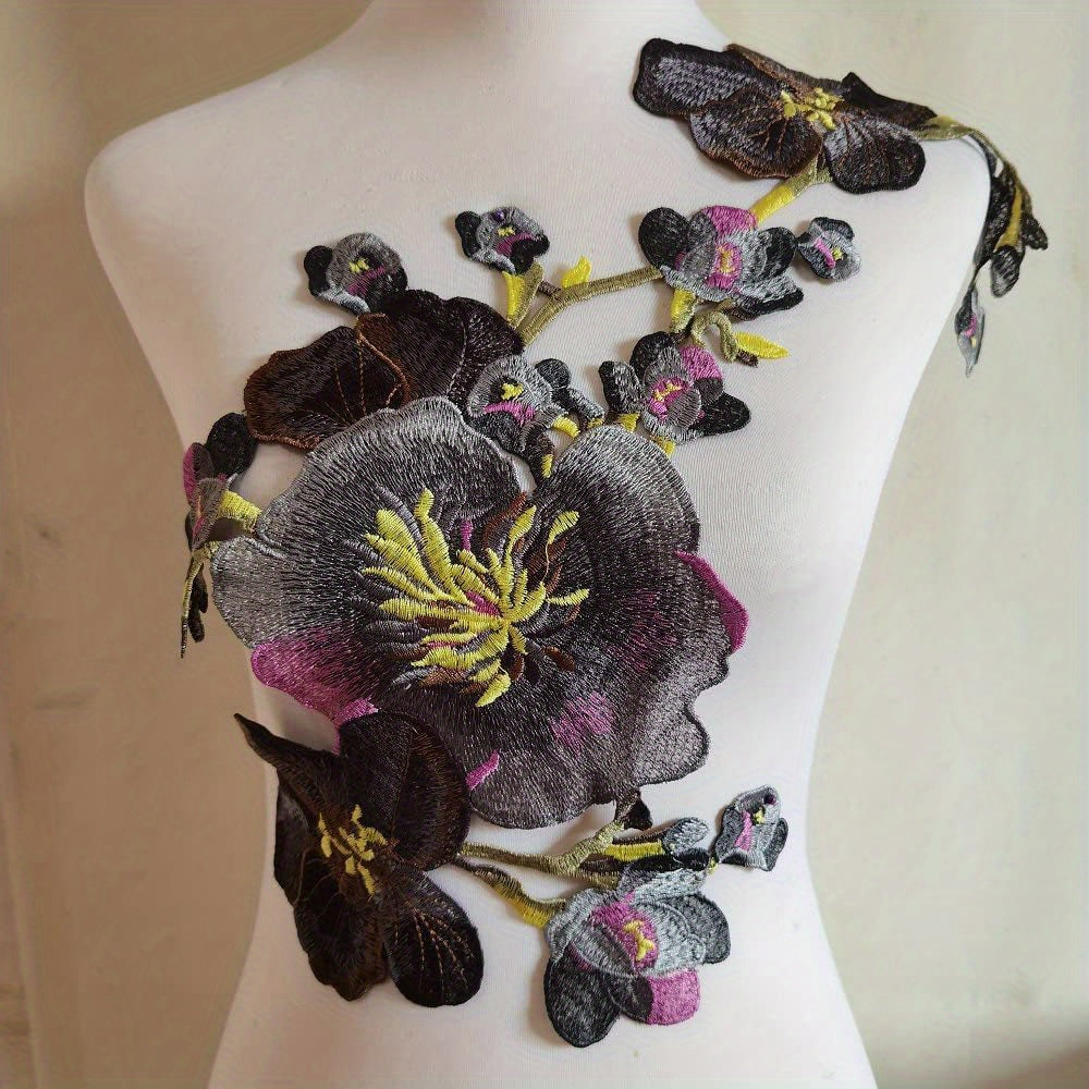 Water Soluble 3D Peony Embroidered Applique Patch for Dress Skirt Wedding