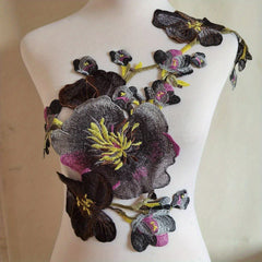 Water Soluble 3D Peony Embroidered Applique Patch for Dress Skirt Wedding
