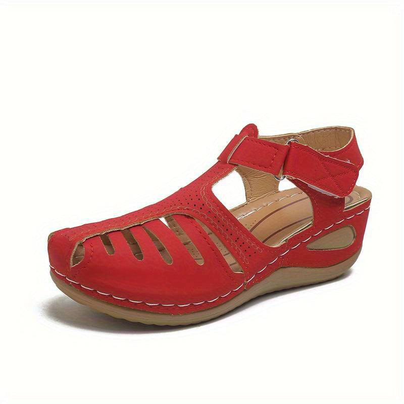 Women's Closed Toe Wedge Sandals Cutout Summer Ankle Strap Casual Sandals