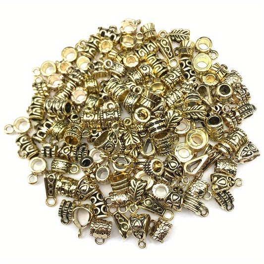 120pcs Antique Silver/Gold Clasps Connector Bail Tube Beads for DIY Jewelry