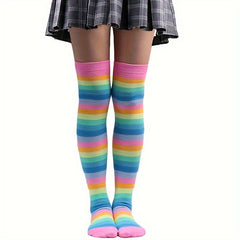 Rainbow Striped Thigh High Socks Halloween Cosplay Over The Knee Socks