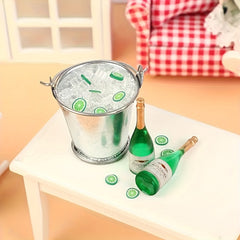 Dollhouse Accessories Pretend Play Bar Set Green Champagne Bottle & Ice Bucket