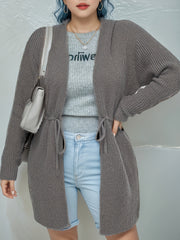 Solid Drawstring Sweater Cardigan Women's Plus Long Sleeve Casual Hood