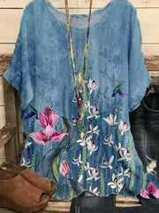 Floral Print Short Sleeve Round Neck T-shirt