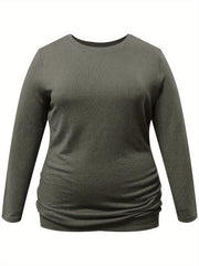 Solid Button Decor Long Sleeve Knit Top
