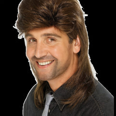Men's Mullet Shape Brown Golden Brown Wig