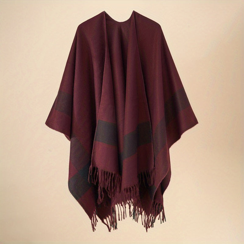 Striped Warm Shawl Casual Sunscreen Tassel Shawl Cardigan Wrap