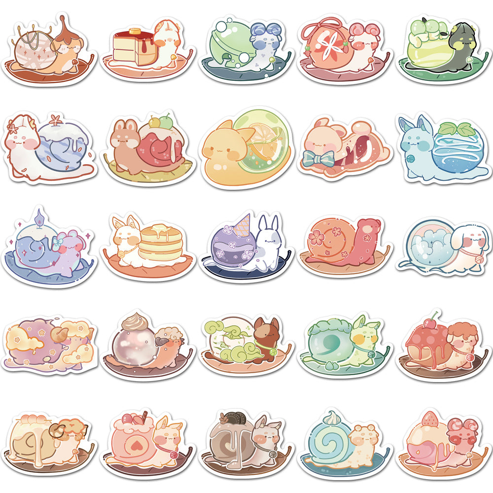 50pcs Adorable Dessert Snail Waterproof Stickers for Decorating