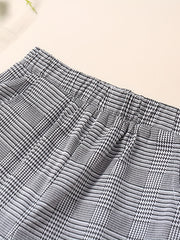 Girls Plaid Print Casual Pants Trousers Elastic Waist Ankle Length