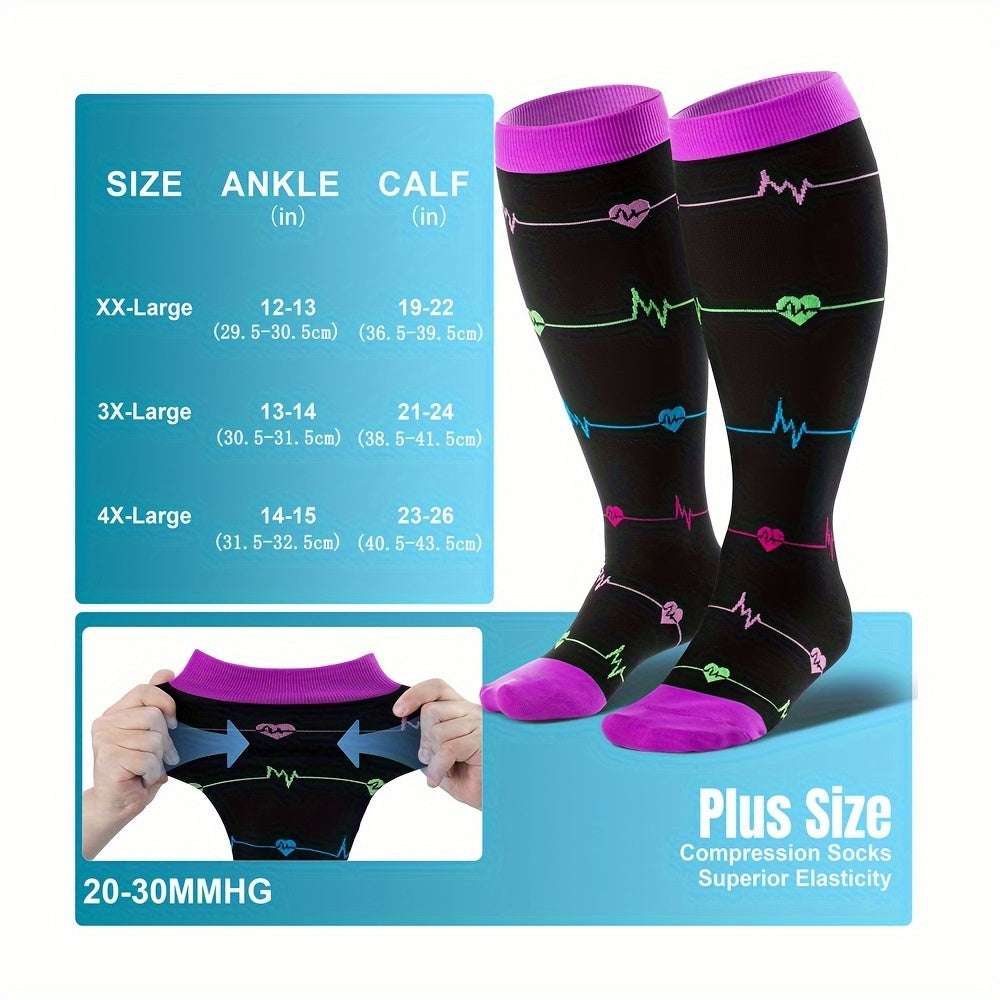 3 Pairs Plus Size Compression Socks Wide Calf For Women & Men