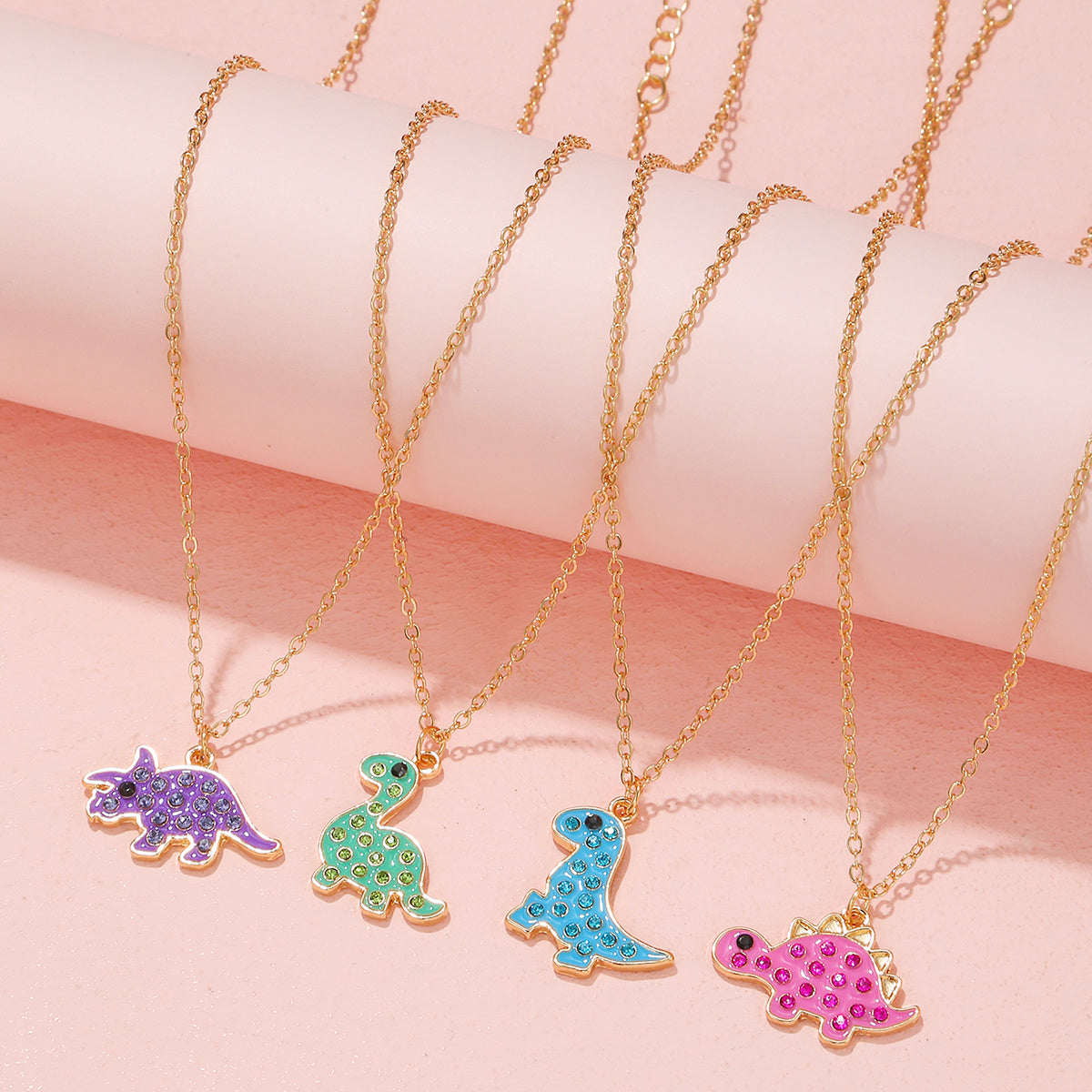 Kids Dinosaur Diamond Alloy Necklace Set