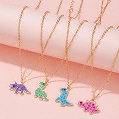 Kids Dinosaur Diamond Alloy Necklace Set