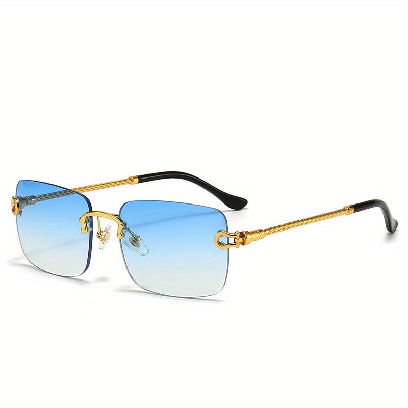 Men's Square Lens Rimless Sunglasses Vintage Eyewear