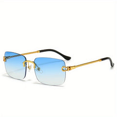 Men's Square Lens Rimless Sunglasses Vintage Eyewear