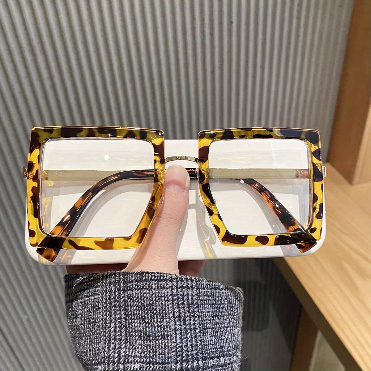 Men's Thick Square Frame Flat Light Mirror Anti Light Glasses Preppy Eyewear