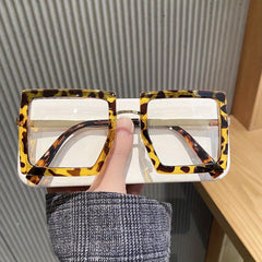 Men's Thick Square Frame Flat Light Mirror Anti Light Glasses Preppy Eyewear