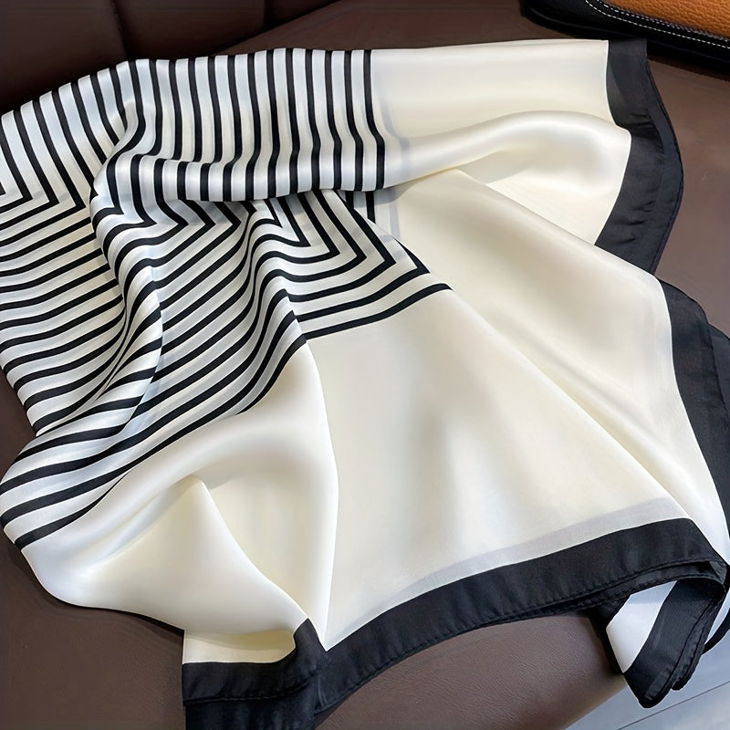 Stripe Print Square Scarf Shawl Silk Head Wrap Windproof Travel Beach Towel