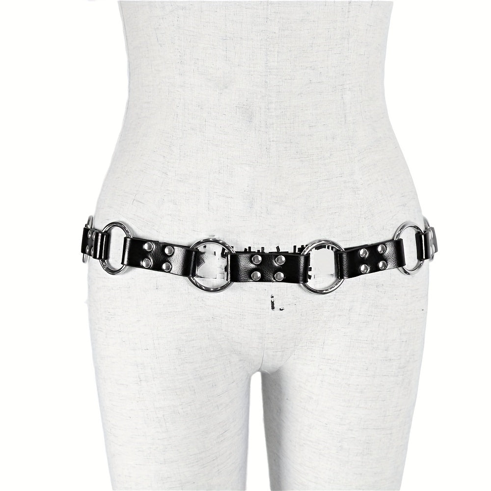 Gothic Rivet PU Belt Punk Ring Hollow Out Waistband Adjustable Body Harness