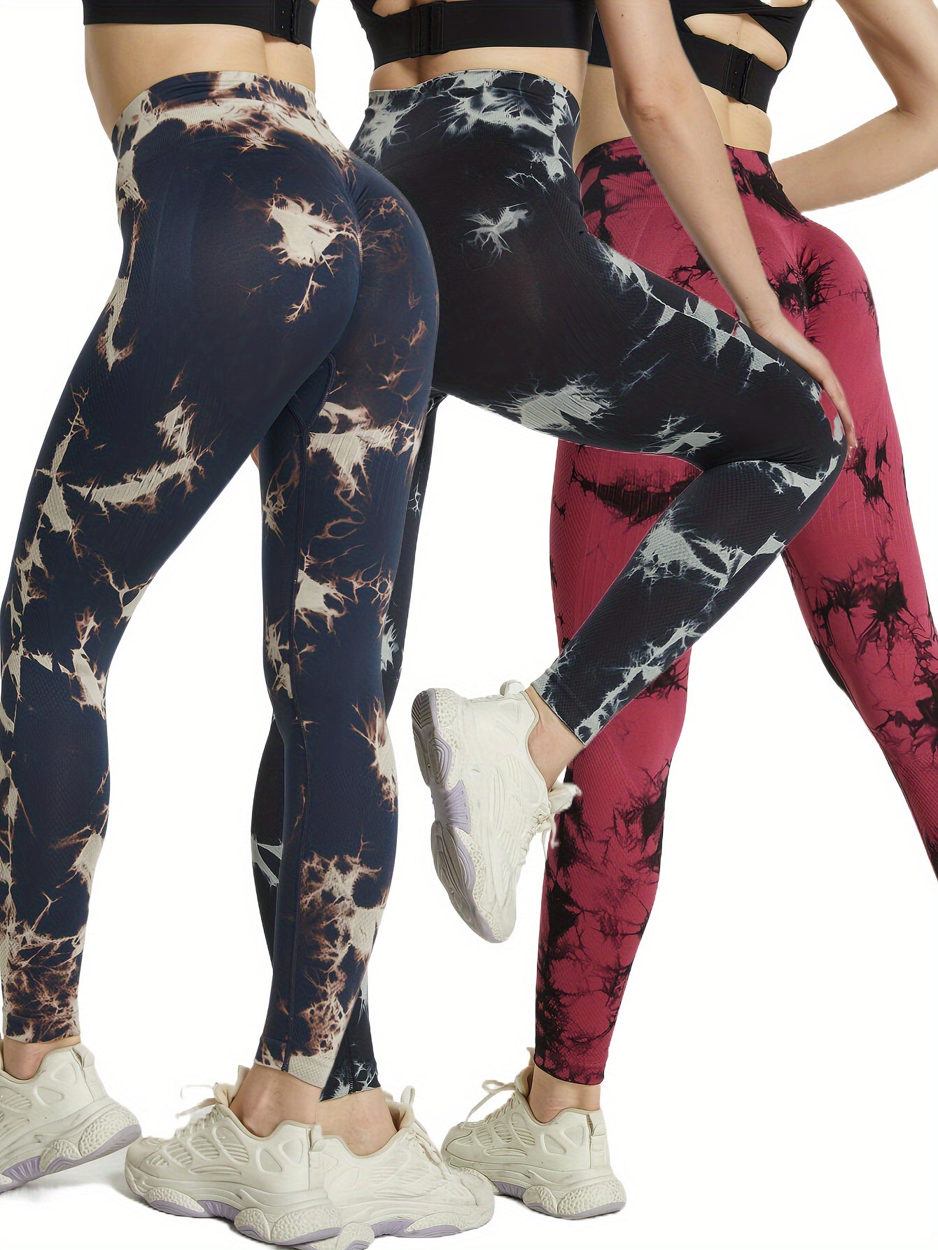3pcs Tie Dye Yoga Pants High Stretch Leggings Women's Activewear