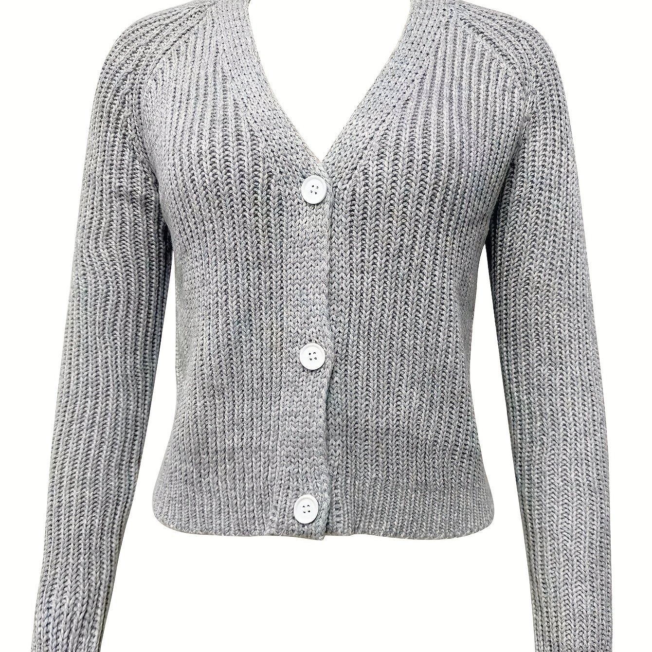 Long Sleeve Button Up Cardigan Solid V Neck Sweater Women's Clothing