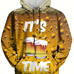 3D Print Beer Hoodie Loose Pullover Men's Clothing Autumn Winter